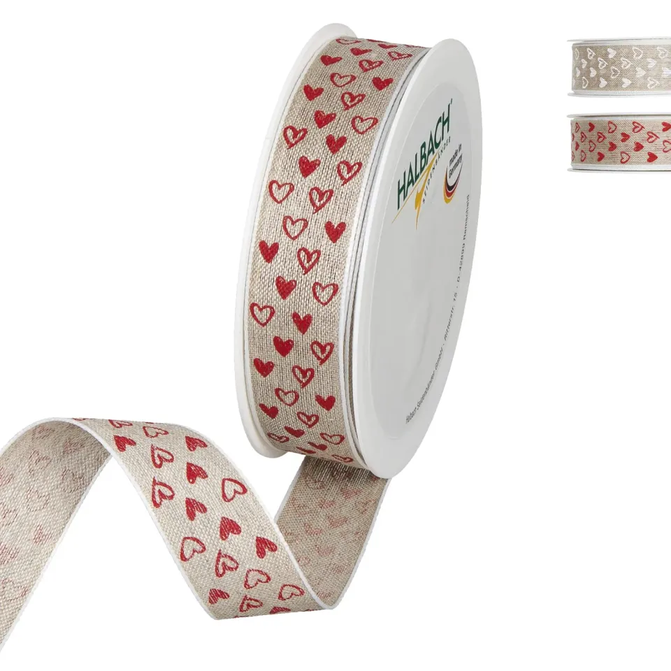 Halbach Herzen Leinenband Geschenkband mit Drahtkante