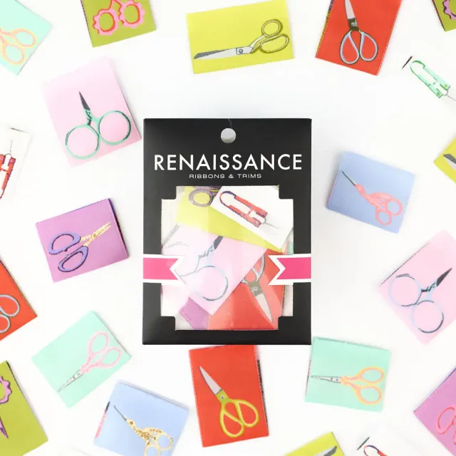 Renaissance Ribbon Snip Snip Woven Label Pack 8 Stück Scherenmotive