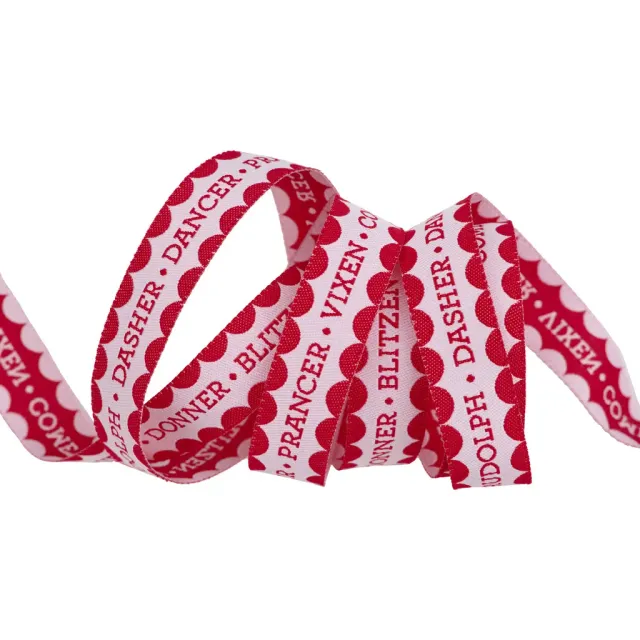 Renaissance Ribbon Reindeer Names Webband Rot-Weiß 16mm 1Yard