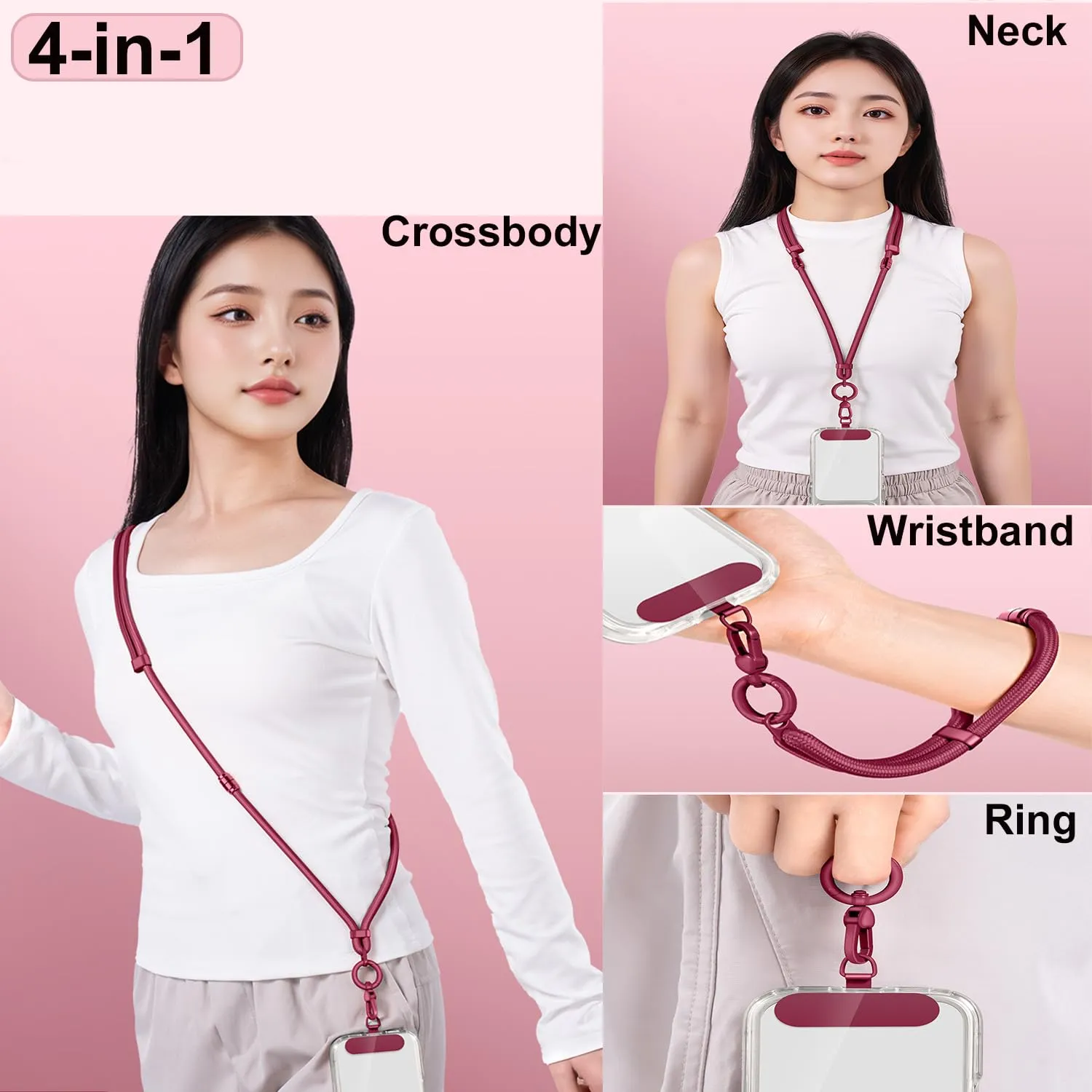 MORSUNBELA Handykette 4-in-1 Handyband zum Umhängen