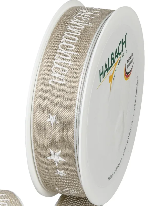 Halbach Weihnachts-Geschenkband aus Leinen 25 mm x 15 m