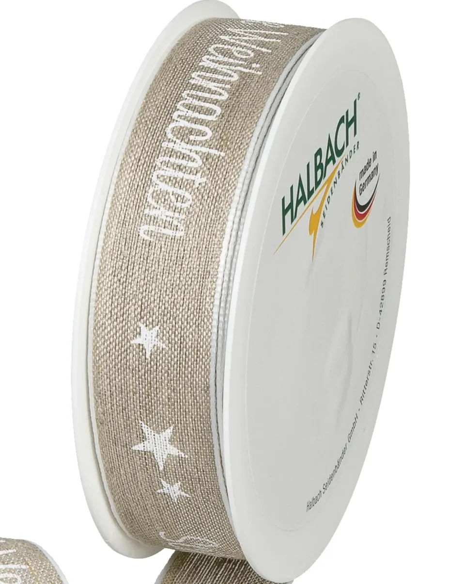 Halbach Weihnachts-Geschenkband aus Leinen 25 mm x 15 m
