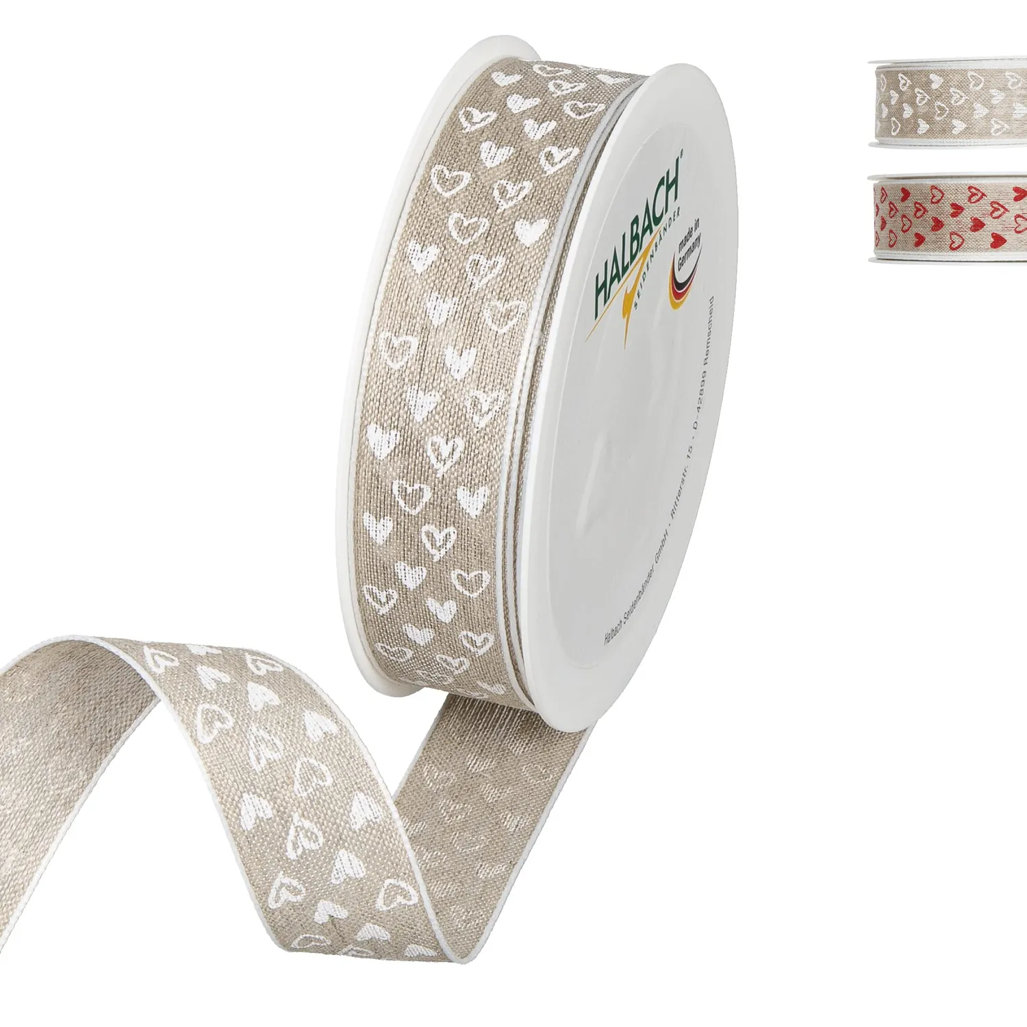Halbach Herzen Leinenband Geschenkband mit Drahtkante