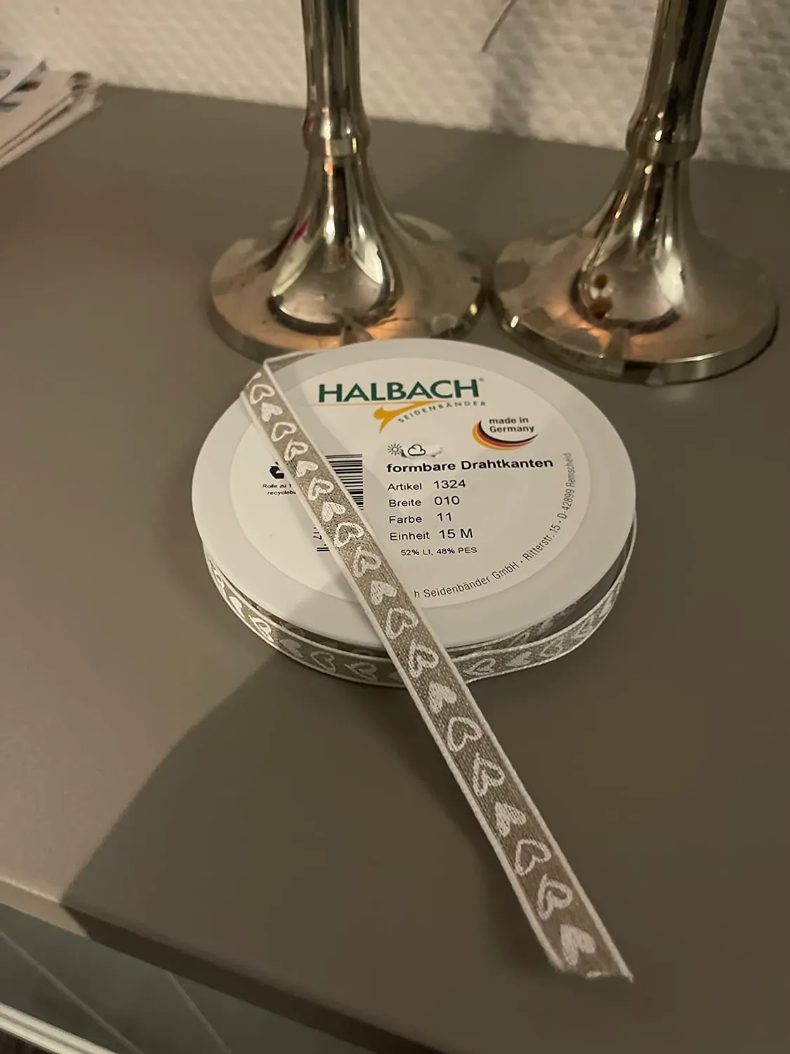Halbach Herzen Leinenband Geschenkband mit Drahtkante