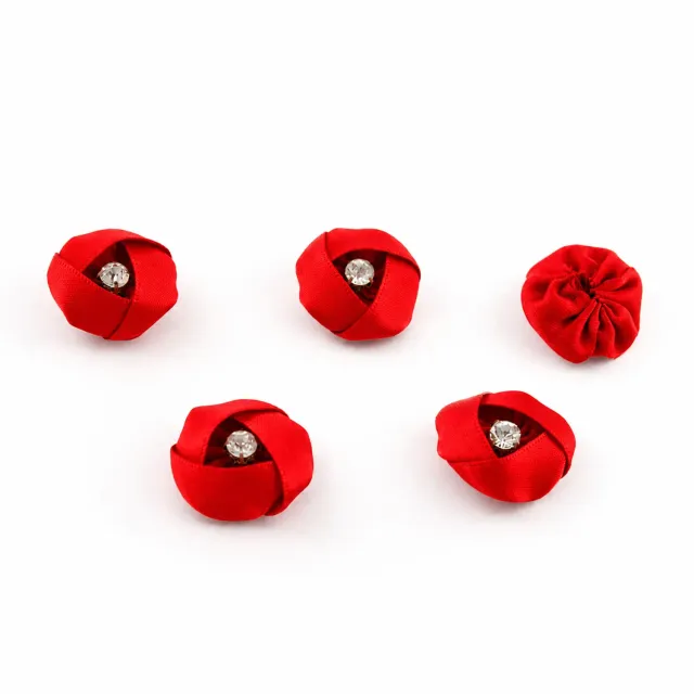 Creativery Satinblumen mit Strass 3cm Stoffrosen 5 Stück