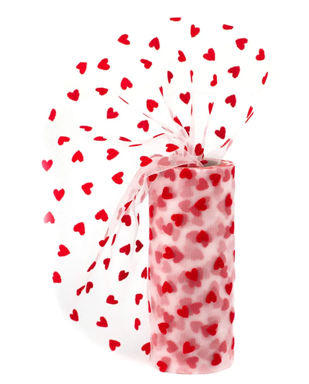 Creativery Tüllstoff mit Samt-Herzen transparent