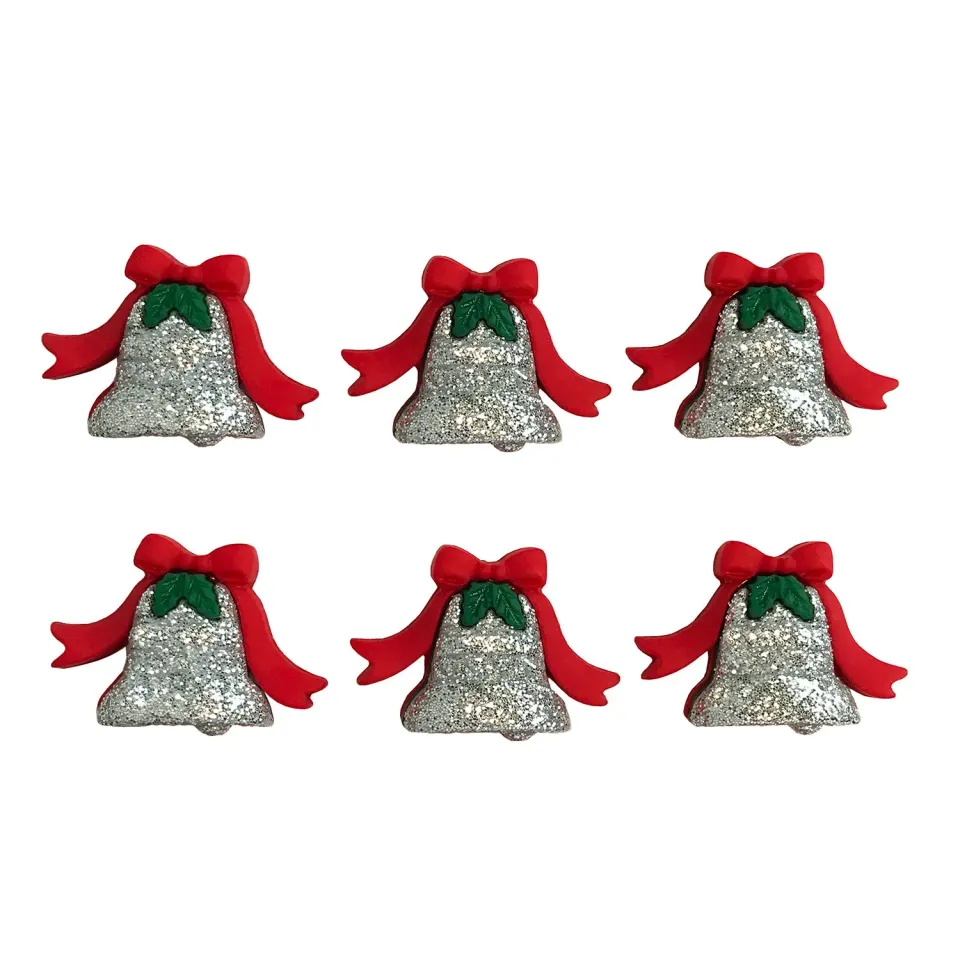 Buttons Galore Silver Bells Nähknöpfe 5 Stück Glöckchen Glitter