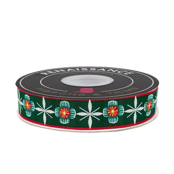 Renaissance Ribbon 12 Days of Christmas Blue Flower Band 1 Yard