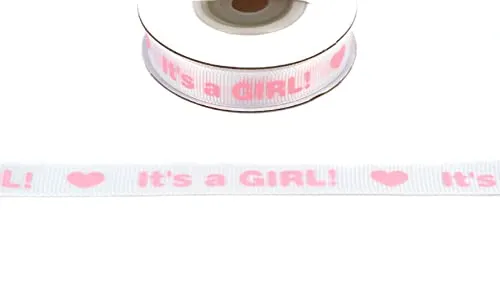 Creativery Ripsband It's a Girl weiß-rosa 12mm 10m