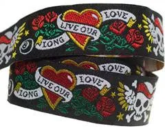 Renaissance Ribbon Tattoo Skull & Bones Webband Schwarz 22mm 1 Yard