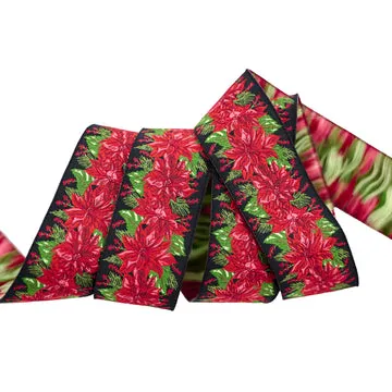 Renaissance Ribbon Holiday Cheer Vintage Poinsettia Schmuckband 1 Yard