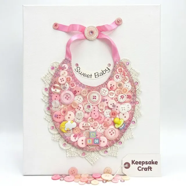 Buttons Galore Baby Bib Canvas Bastelset Rosa Babymotiv