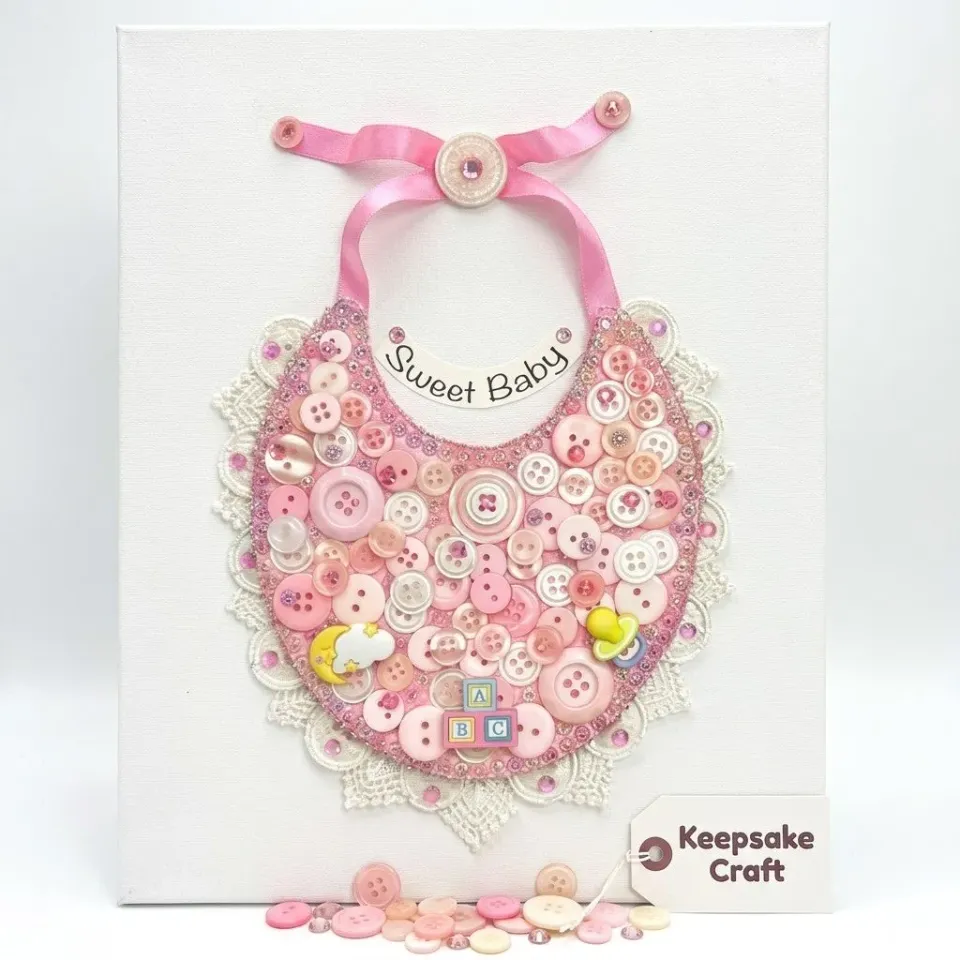 Buttons Galore Baby Bib Canvas Bastelset Rosa Babymotiv