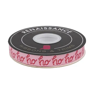 Renaissance Ribbon Gingerbread Christmas Ho Ho Ho Schleifenband 16 mm 1 Yard rosa