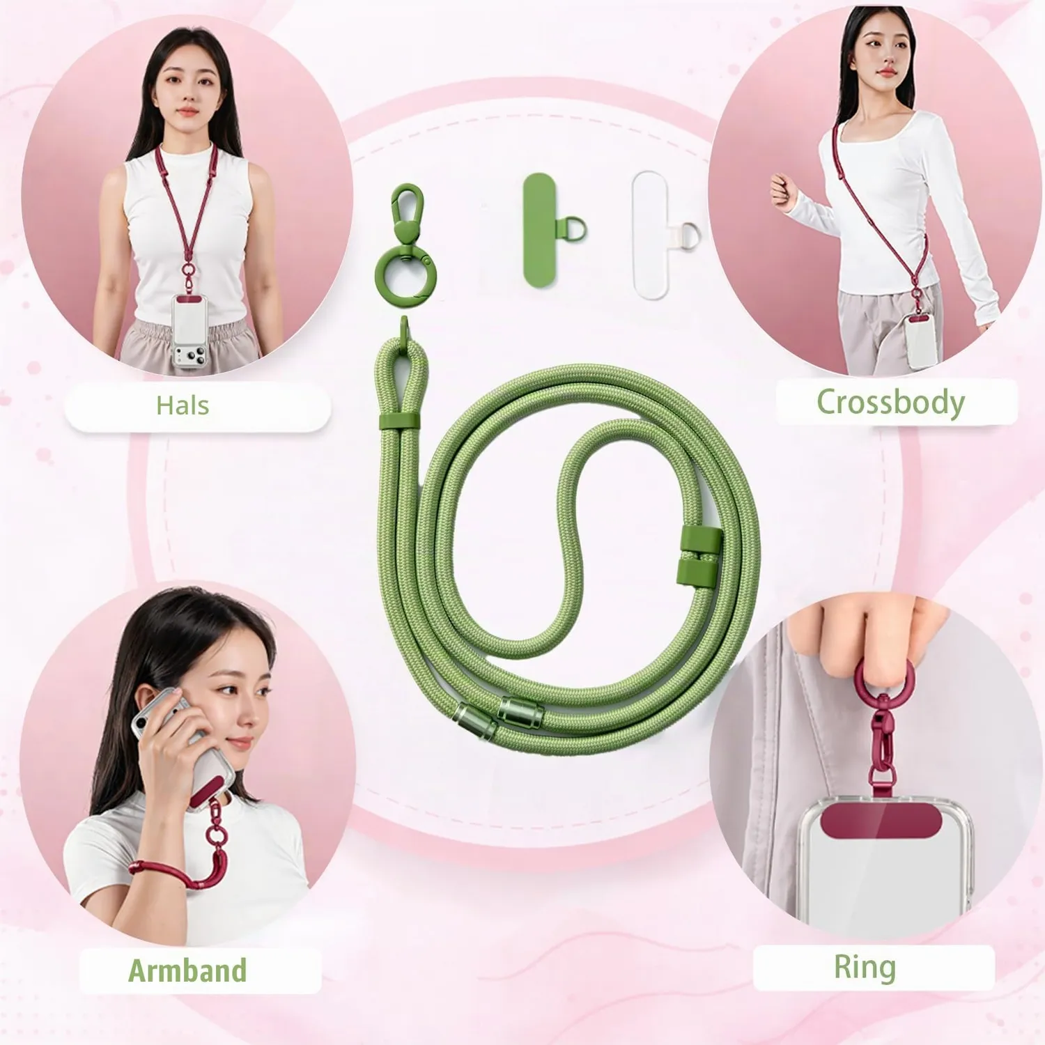 MORSUNBELA Handykette 4-in-1 Handyband zum Umhängen