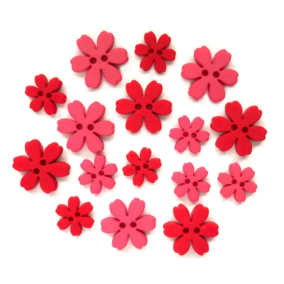 Buttons Galore Flower Power Poppy Nähknöpfe 16 Stück rot Blume