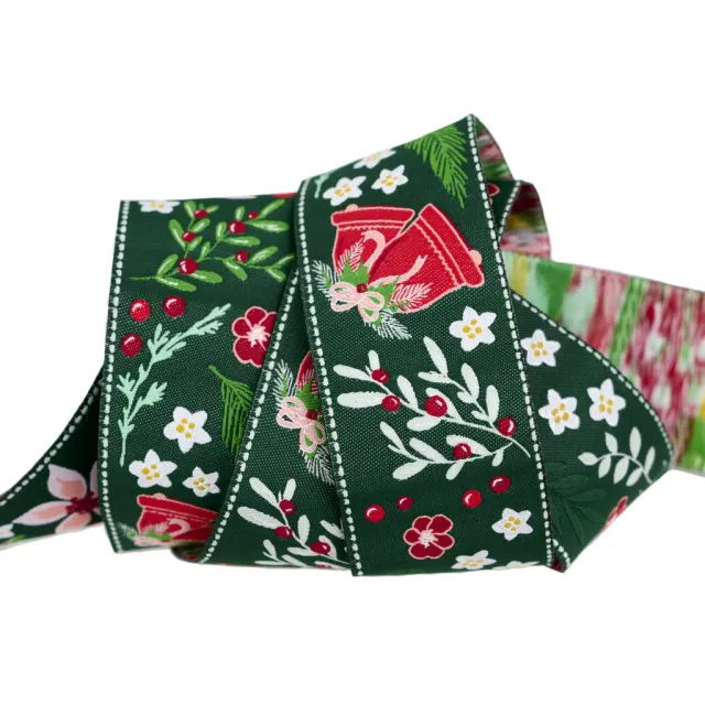 Renaissance Ribbon Mistletoe and Holly Floral Mistletoe Webband 38mm 1 Yard