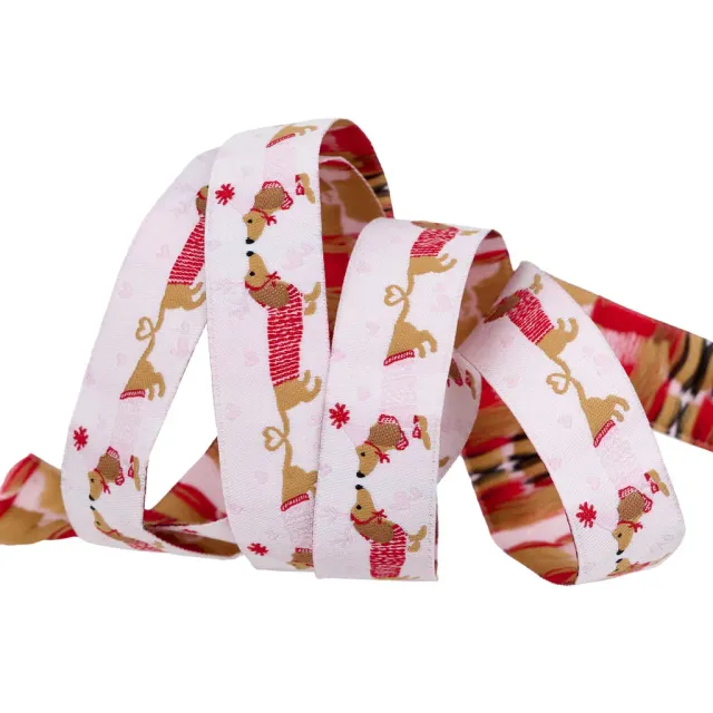Renaissance Ribbon Gingerbread Dachshund Kisses Webband 22mm 1 Yard