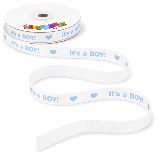 Creativery Geschenkband It's a Boy 12 mm 10 m weiß-blau