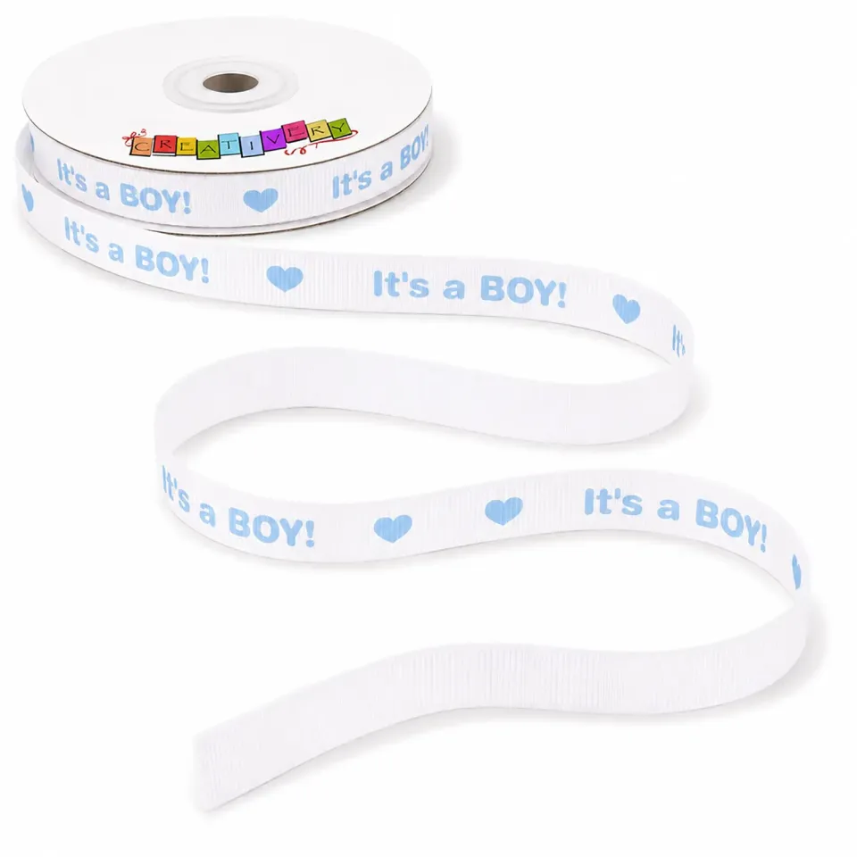 Creativery Geschenkband It's a Boy 12 mm 10 m weiß-blau