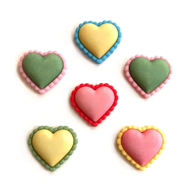 Buttons Galore Spring Fling Spring Hearts Knöpfe 6 Stück bunt