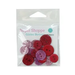 Buttons Galore Valentine Glitter Glitzerknöpfe 15 Stück Rot Rosa