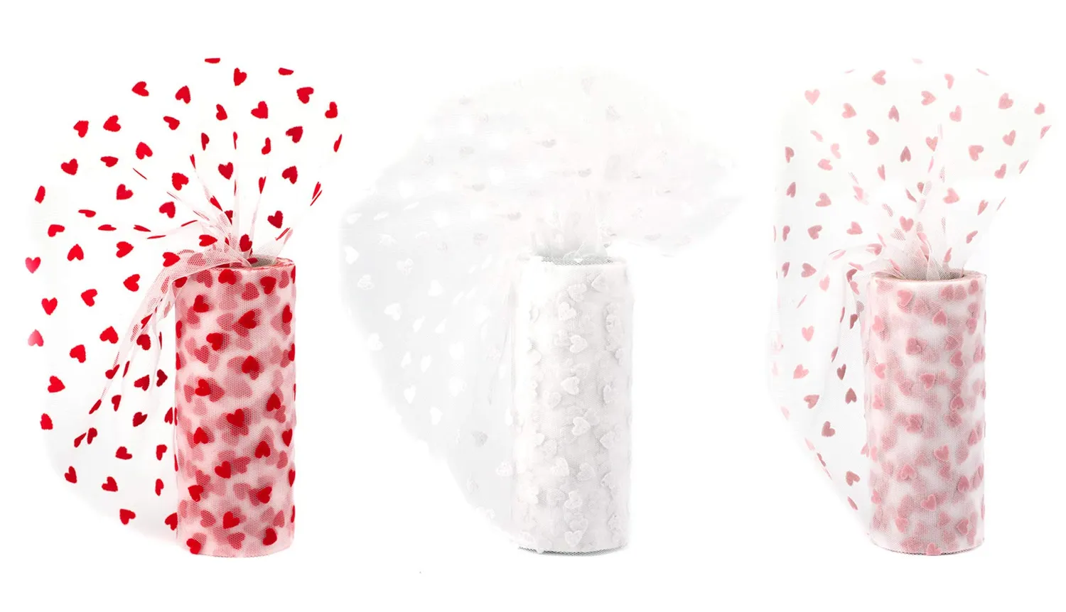 Creativery Tüllstoff mit Samt-Herzen transparent