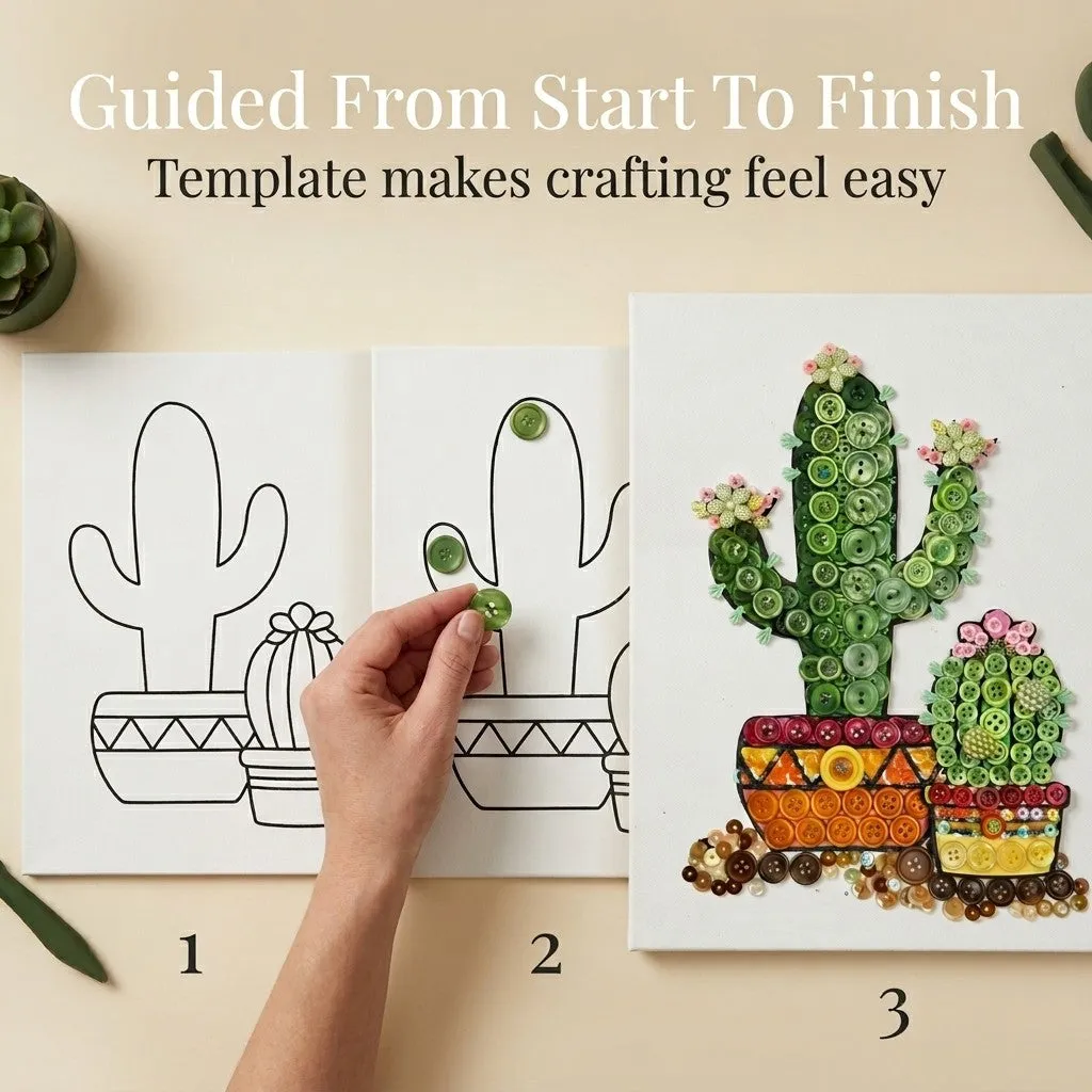 Buttons Galore Cactus Canvas DIY Craft Kit Kaktus Bastelset