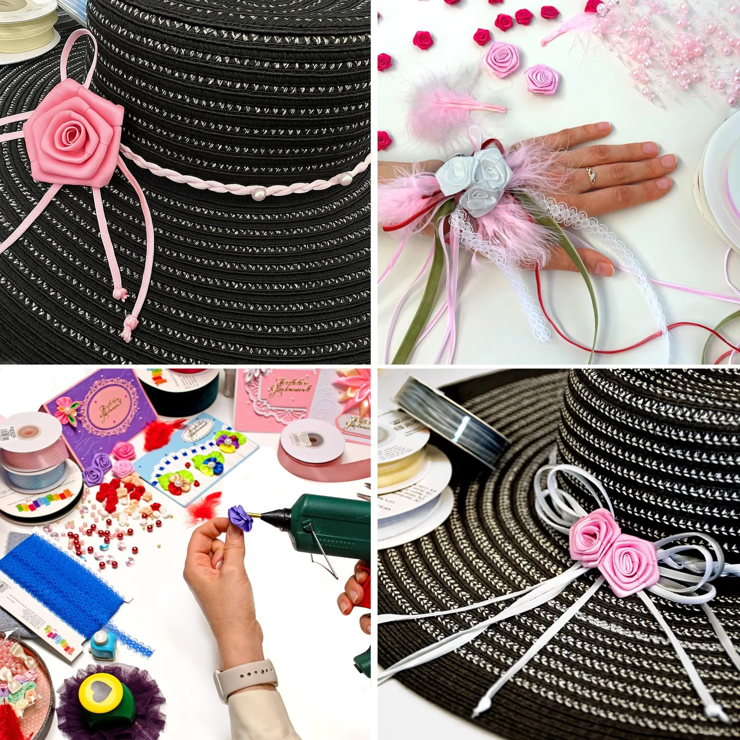 Creativery Satinrosen Stoffrosen farbecht waschbar