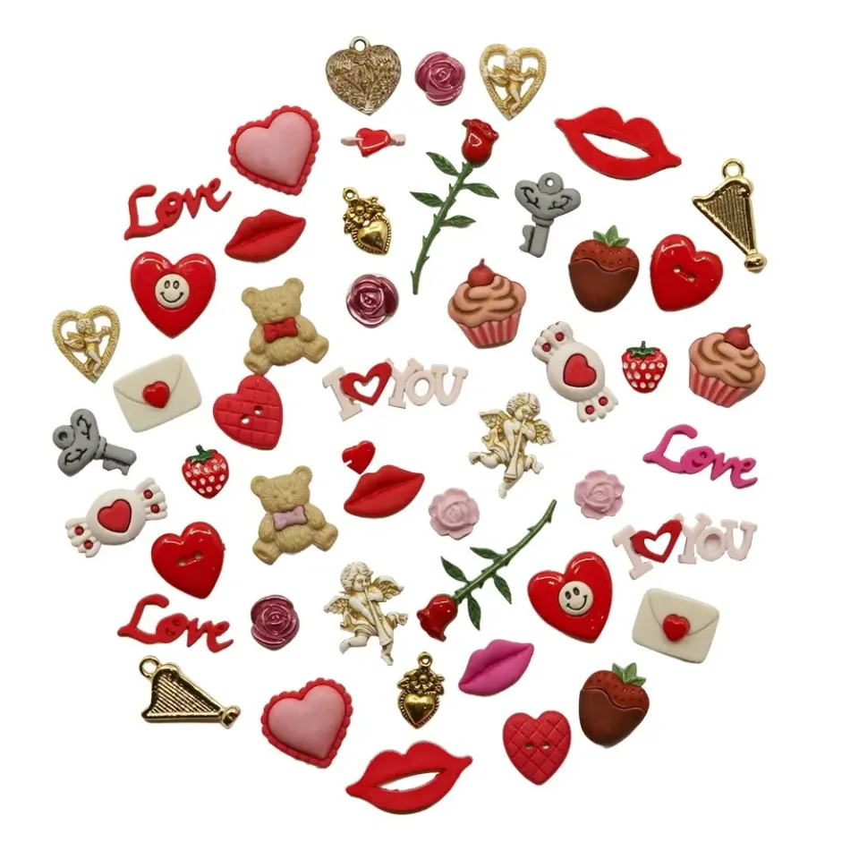 Buttons Galore Valentine Knöpfe Herz 50 Stück Ösen