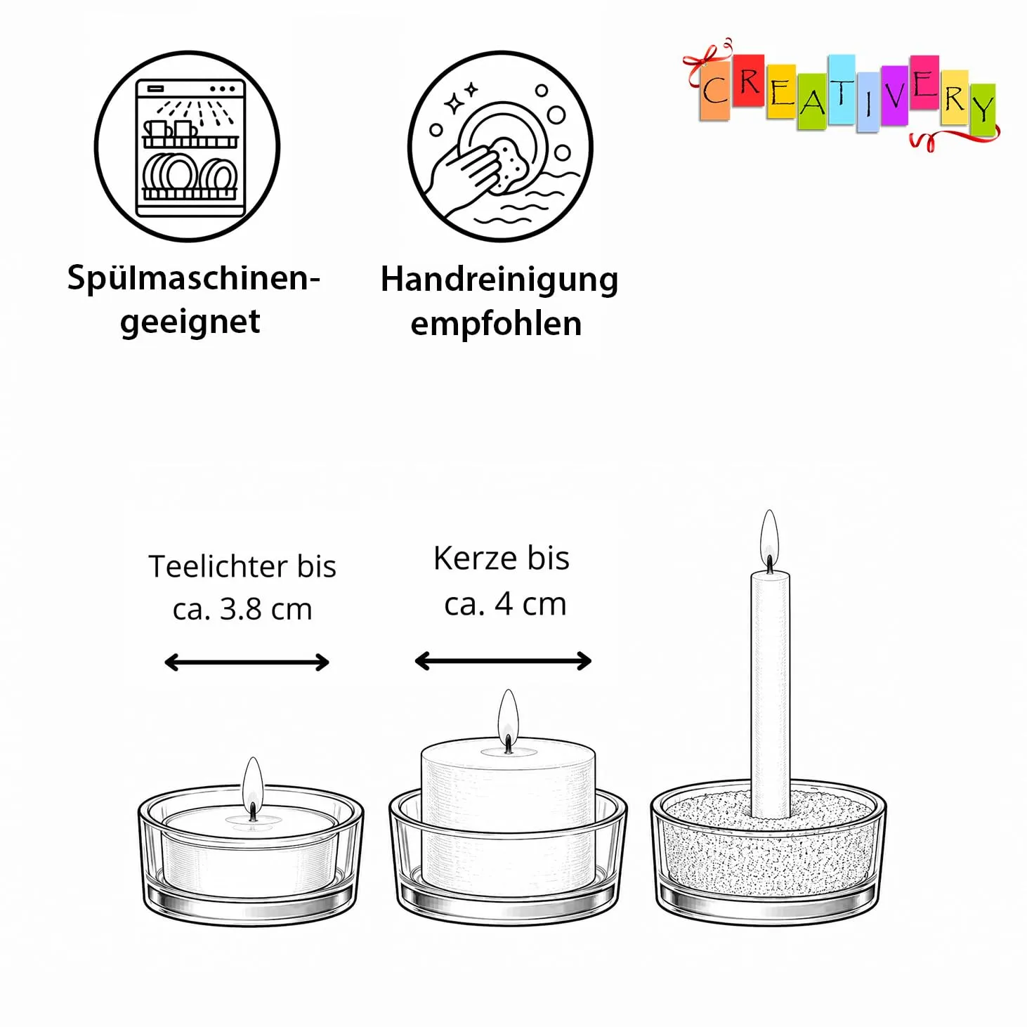 Creativery Teelichtgläser Glas Zylinder 4er Set