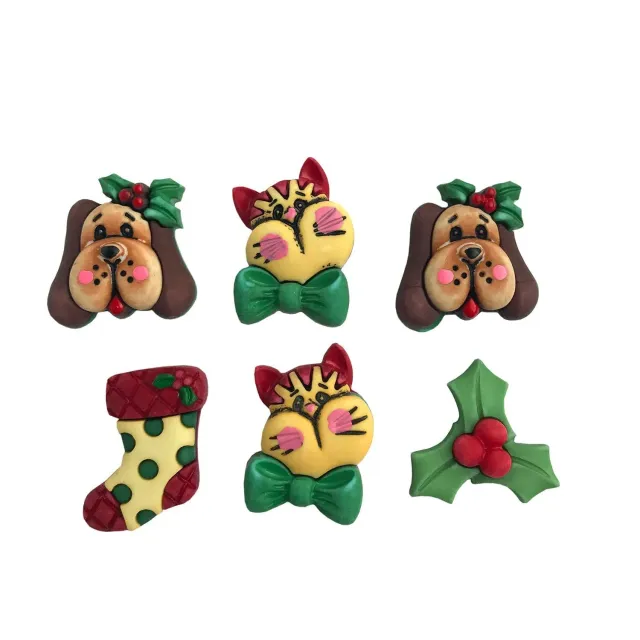 Buttons Galore Holiday Pets Weihnachtsknöpfe 6 Stück 19–25 mm 3D