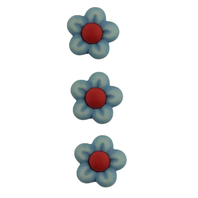Buttons Galore Blue Flowers Nähknöpfe 3 Stück Blau 3D