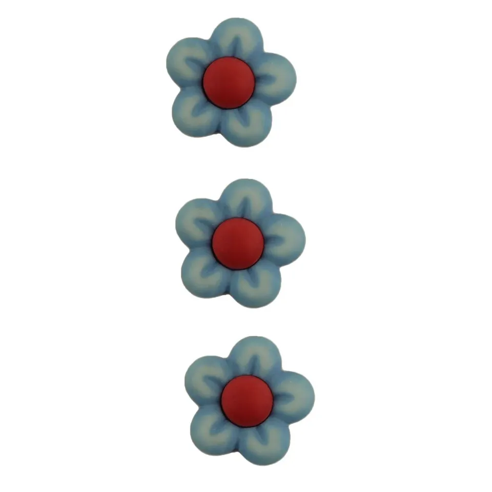Buttons Galore Blue Flowers Nähknöpfe 3 Stück Blau 3D