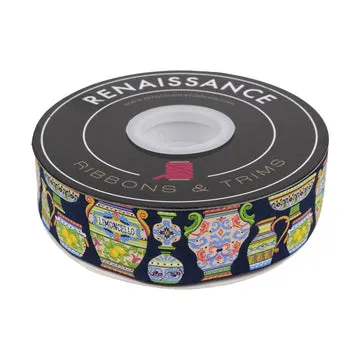 Renaissance Ribbon Majolica Webband 38mm 1 Yard navy Keramik
