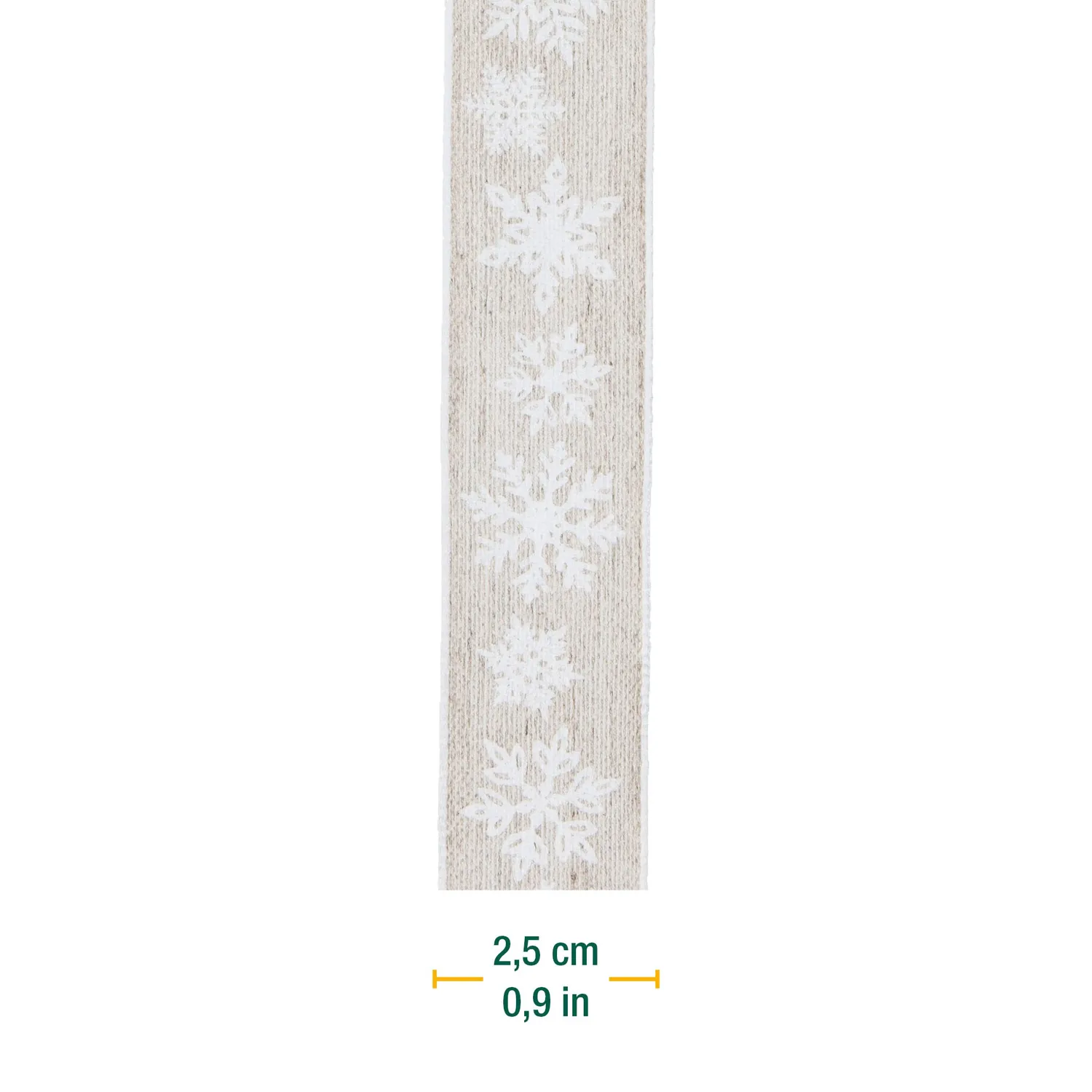 Halbach Leinen-Druckband Schneesterne Geschenkband 25mm x 15m Drahtkante