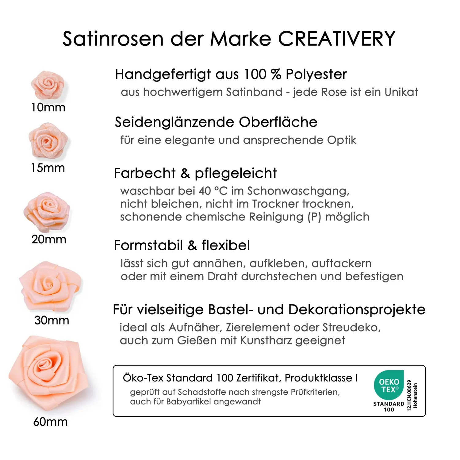 Creativery Satinrosen Stoffrosen farbecht waschbar