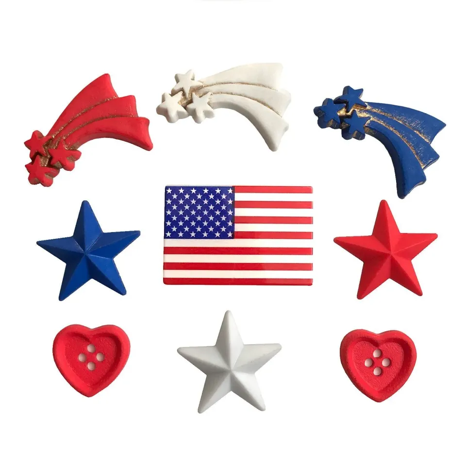 Buttons Galore Patriotic America 250 Stars & Stripes Knöpfe 9 Stück