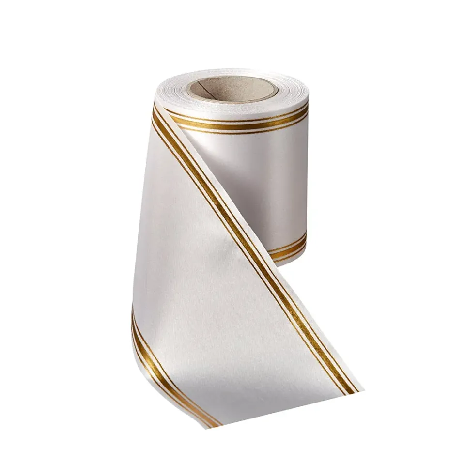 ALJO DESIGN Satin-Kranzband Weiß mit Doppel-Strich-Rand 25 m Rolle