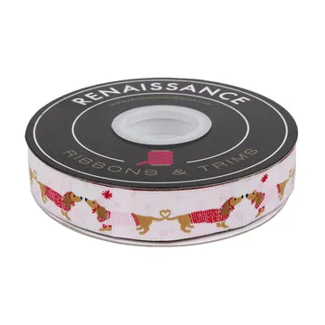 Renaissance Ribbon Gingerbread Dachshund Kisses Webband 22mm 1 Yard