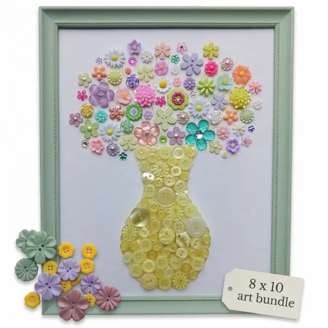 Buttons Galore Flower Button Bastelset Blumenknöpfe Leinwand