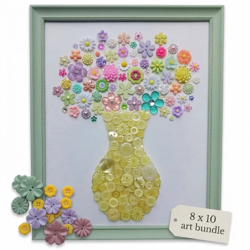 Buttons Galore Flower Button Bastelset Blumenknöpfe Leinwand